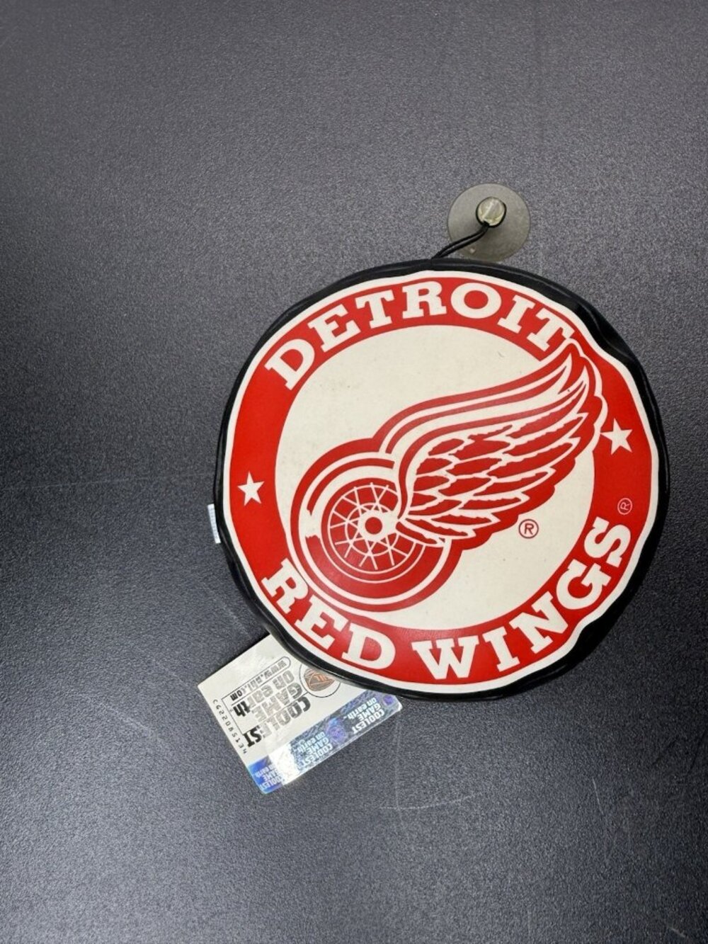 Vintage Detroit Redwings Hockey Puck Stuffed Vinyl Window Hanger Suction Cup